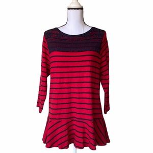 Crown & Ivy Red Navy Blue Striped Peplum Tunic